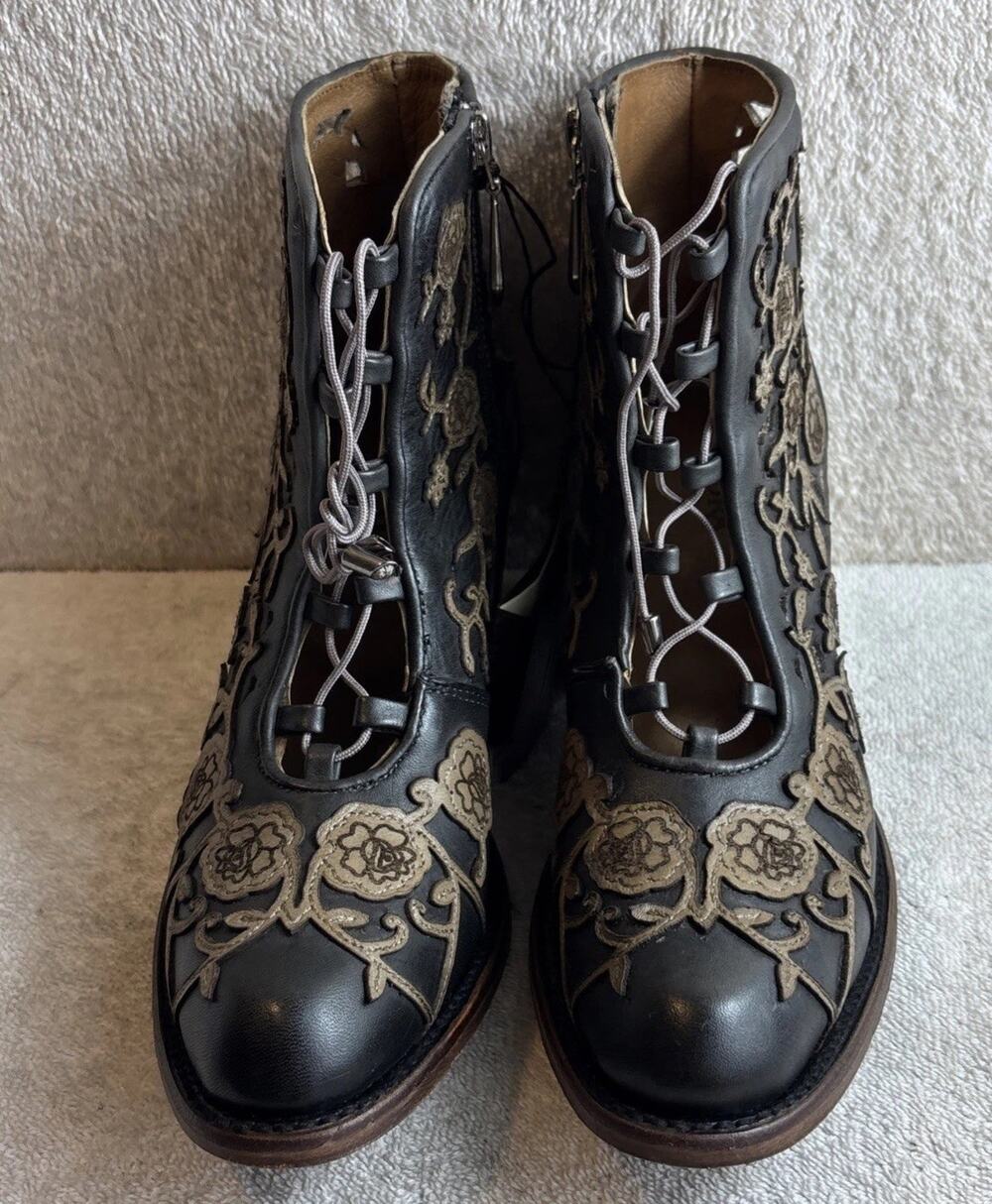 CUADRA WOMEN WESTERN EMBROIDERY BOOTIE BLACK LEATHER SIZE 6 M 66417